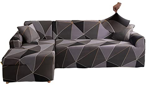 Jaotto Sofabezug Elastische Spandex Stretch Couchbezug für L-Form Sofa Überwürfe Universal Waschbar Sofaüberwurf 2er Antirutsch(3 Sitzer+3 Sitzer,Geometrie Braun)