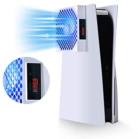 G-STORY PS5 Cooling Fan,PS5 Fan Cooler System, Speed Automactically Adjusted by Temperature(℃/℉), Low Noise, 3 1500/1750/2000RPM (140MM) with RGB LED (White)