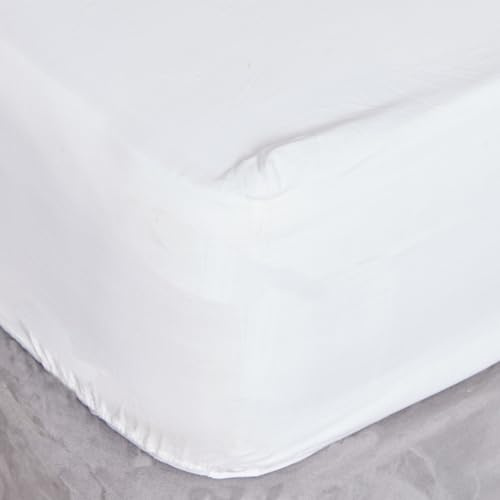 Highams Double Fitted Sheet White, Easy Care Soft Polycotton Double Bed Sheets Deep Pocket Shrinkage & Fade Resistant Dyed Bottom Sheets, 135 x 190cm