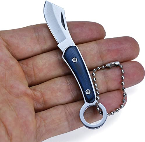 Mini Klappmesser Taschenmesser mit Schlüsselanhänger EDC Outdoor (Blau) | Robustes kleines Taschenmesser, hervorragend geeignet für Outdoor-Aktivitäten, Camping und Survival-Einsätze