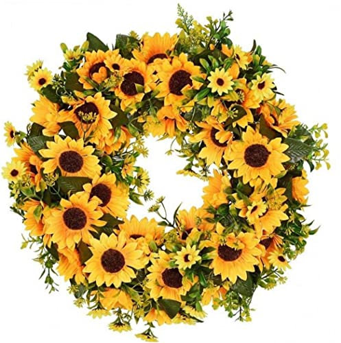 Sunflower Wreath for Front Door, Fall Wreaths for Front Door Outside, Autumn Wreath Sunflower Decor, Front Door Hanging Wreath Decor