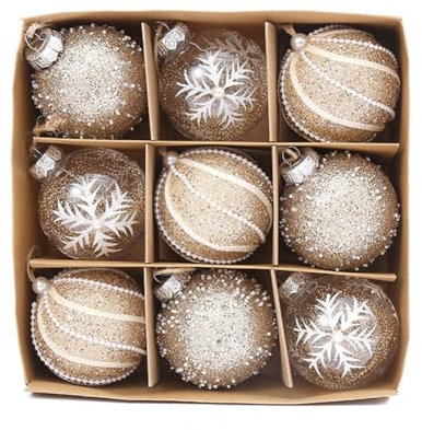 Uposao 9 Stück Weihnachtskugeln Kunststoff, Ø 8cm Weihnachtsbaumkugeln Champagner Weihnachtsbaumschmuck Set Dekorative Kugeln Christbaumkugeln Weihnachtsdeko Kugeln zum Aufhängen für Weihnachtsbaum