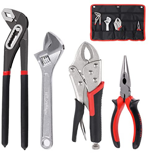 Swpeet 4Pcs Zangen Set mit Aufbewahrungsbeutel Sortiment Kit, einschließlich Zunge und Nut Zange, Wasserpumpe Zange, Long Nose, Diagonale Schneiden, Verriegelungszange, verstellbarer