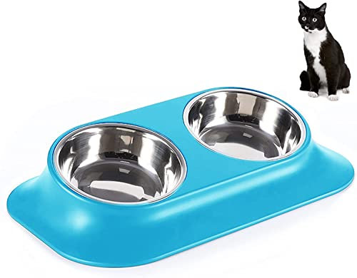 Erhöhter Katzennapf Haustiernapf,Edelstahl, erhöhte kleine Hundenäpfe,15°geneigte Whisker-Reliefs, ermüdungsfreier Stress, Anti-Erbrechen-Katzenfutter-Wassernäpfe, rutschfeste Katzen-Futternäpfe(Blau)