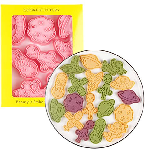 8 Stück niedliche Astronauten Ausstechformen Cartoon Alien Cookie Mould Raumschiff Cookie Stempel Set Küchenwerkzeuge Kunststoff Planet Cookie Press (Astronaut)