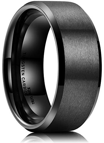 King Will Basic Men Wedding Black Tungsten Ring 9mm Matte Finish Beveled Polished Edge Comfort Fit 13