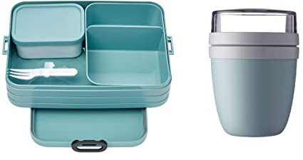 Mepal Brotdose Lunch to go Set - inkl. Lunchpot - Brotdose Large mit Bento Box - Lunchbox für kleine Snacks & Reste - Brotdose Erwachsene - Essenbox mit Fächern - Nordic Green