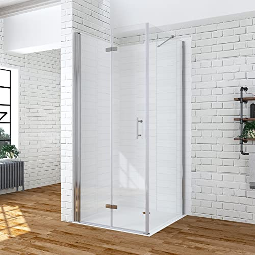 Duschkabine Eckeinstieg 120x90 x 195 cm Duschabtrennung Duschwand Falttür Rahmenlos Eckdusche Duschtür Glas faltbar klappbar Seitenteil Klarglas 6 mm NANO Beschichtung OHNE Duschwanne