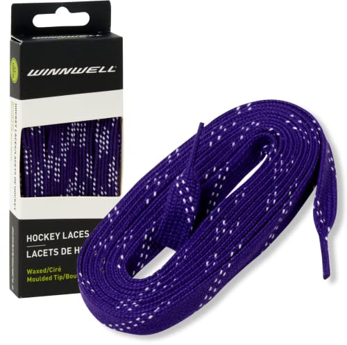 Winnwell Lacets de hockey cirés – Lacets de hockey sur glace et patins à roulettes, lacets multiples (violet/blanc, 213,4 cm)