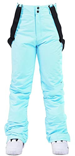 HOTIAN Damen Skihose Hosenträgerhose Snowboardhose Winter Wasserdicht Winddicht Warm Abnehmbare Hosenträger Skilanglaufhose Thermohose Wanderhose Ski Pant Light Blue L