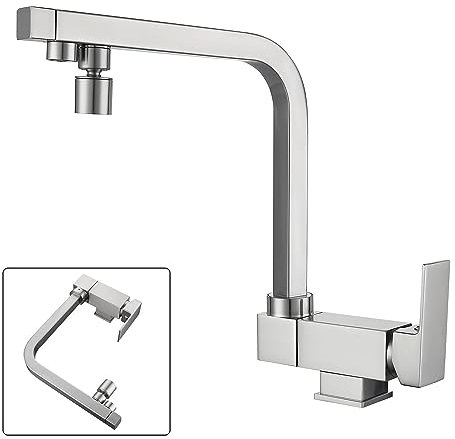 Grifo Cocina Abatible,grifo Osmosis 3 Vias,grifo De Cocina Tres Vias Osmosis Abatible,Grifo De Fregadero Plegable Giratorio 360°,Grifo Para Fregadero Bajo Ventana,material De Latón (NíQuel Cepillado)