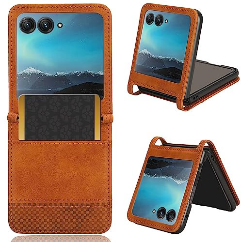 LACAE Kompatible für Motorola Razr 40 Ultra Handyhülle, PU Leder Flip Hülle für Handy mit Kartenfach Stand und Magnet Funktion als Brieftasche, braun