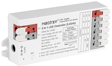 LIGHTEU®, Milight Miboxer 3 in 1 LED Controller 2,4 GHz RGB RGBW RGBCCT LED Streifen Controller DC12V/24V Ausgang max. 12A, unterstützt DMX512, E3-RF
