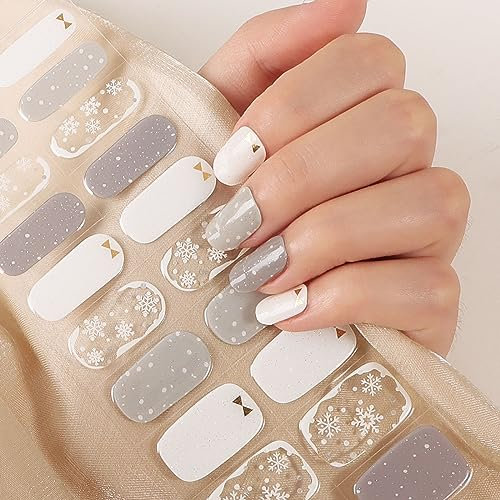 20 pcs Semi Cured Gel Nail Strips Nail Full Wraps Soft Self-Adhesive Sticker Decals for Women Girls Winter Christmas Nail Art (Style A)