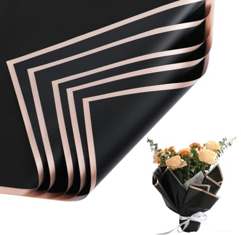 Geschenkpapier, 20 Blatt Blumenpapier, wasserfestes Blumen Papier für Geburtstag & Hochzeit(Schwarz)
