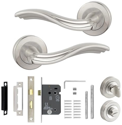 Decoranddecor Silver Internal Door Handles - Aluminium With Bathroom Lock and Turn and Release | Solace Range