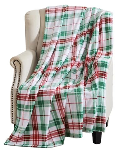 Serafina Home Weihnachtsfeiertags-Überwurfdecke: Vel-weicher, strapazierfähiger Fleece-Akzent für Bett oder Couch (rustikales rotes und grünes Schottenkaro, 127 x 152,4 cm)
