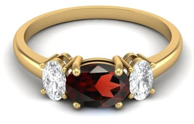 1,50 Ctw Oval Granat 925er Sterling Silber Drei-Stein Vergangene, gegenwärtige und zukünftige Geburtssteine-Ringe Gold Vermeil, 62