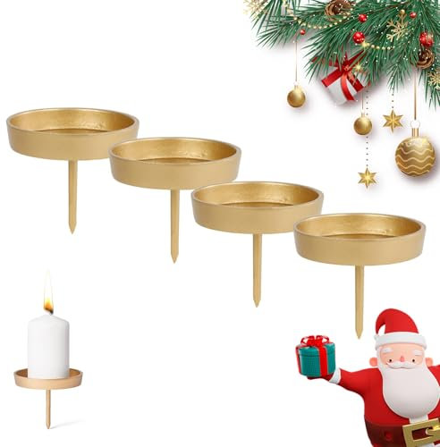 Xinlon 4 Stück Kerzenhalter Aus Goldfarbenem Metall, Retro-Kerzenständer, Kerzenhalter für Adventskranz Durchmesser 8 cm für das Abendessen bei Kerzenschein, Esszimmer und Kamindekoration