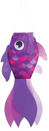 In the Breeze 5222 — 15-inch Lavender Damsel Fish Windsock — Colorful Purple Fishsock Hanging Garden Decor with Detailed Printed Graphics
