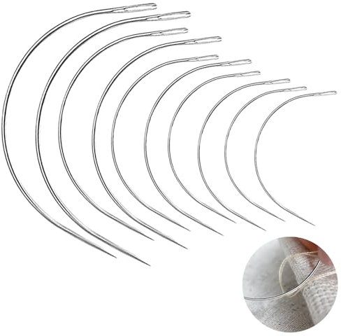 10 Stück Gebogene Nadeln Set, Gebogene Nadeln Dünn Nadel Polsternadel, Rund Leder Sattlernadel Perücke C Gebogene Nadeln, Leder Nähen Nadel für Lederprojekte Teppich oder Segeltuch
