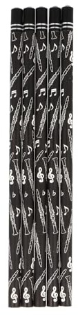 Musikboutique, schwarze Bleistifte mit Schmuckstein und verschiedenen Instrumente, 5er-Packung (Klarinette)