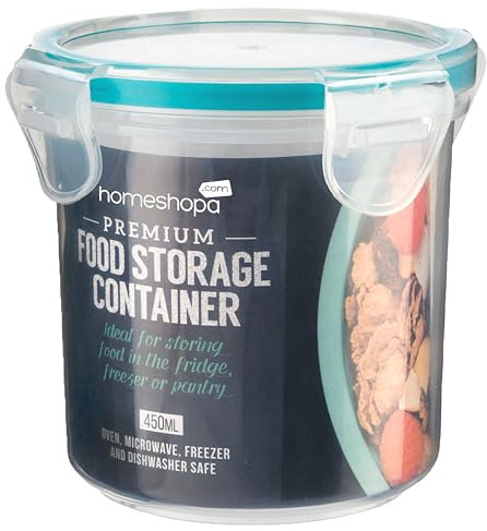 HOMESHOPA Round Food Storage Containers with Lids, 1 Pack 450ml Plastic Airtight & Watertight Leakproof Mason Jars for Overnight Oats with Locking Lid, BPA Free Microwave & Dishwasher Safe