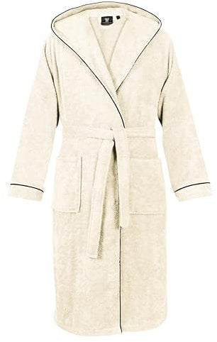LAYNENBURG Bademantel Herren Frottee - Kapuze - Lang - 100% Baumwolle (360g/m2) - OEKO TEX Standard 100 - Größe (L, Creme)