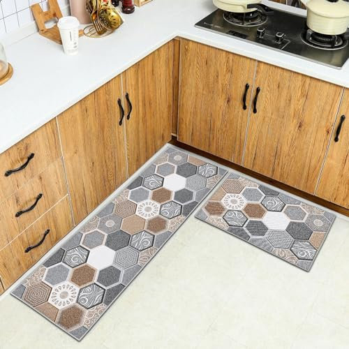 HSGLGNA Tappeto da cucina, set di 2 tappetini da cucina antiscivolo, lavabili, per cucina, corridoio, soggiorno, camera da letto, bagno (Stile J., 40x60+40x120cm)