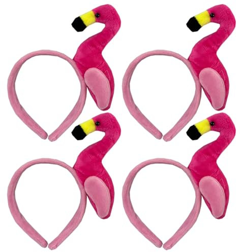 4 Stück Flamingo Bands, Flamingo Hair Band Kids Flamingo Head Hair Hoops Plux Animal Hoop Headresse, Hawaiian Party Cosplay Kostüm Bandand für Kinder Erwachsene Geburtstagsgeschenk