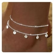 ZHESHY 2 Stück Fußkettchen Gold Silber 925 für Damen 18K Gold Perlen Mehrreihige Fussketten Für Frauen Mit Kreuz Herz CZ Plättchen Verstellbare Wasserfest Sommer Strand Schmuck Fußkette Set für Damen