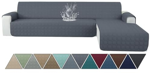 Ystyle 100% Wasserdicht Couch Überzug L Form 4 Sitzer, Sofa Cover L Shape Reversibel Universal, Gesteppte Sofa Überzug Ecksofa rutschfest, Couch Bezug Ecksofa Ratzfest Waschbar, Dunkelgrau