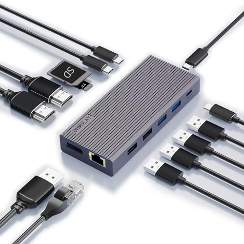 USB C Docking Station with 13-in-1 Multiple Ports, Docking Station Dual Monitor with HDMI, DP, Ethernet, PD Port, USB Hub for PC with USB 2.0, 3.0 Ports, Ideal for Dell XPS/HP/Lenovo/Surface/Yoga