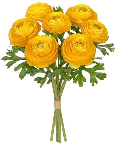 Arborus 4 STK Ranunkeln Künstlich wie Echt 34 cm Kunstzweige mit 7 Blüten Köpfe Künstliche Blumensträuße Gelb Kunstblumen für Vase Tisch Regal Fensterbank Deko im Wohnzimmer Badezimmer Schlafzimmer