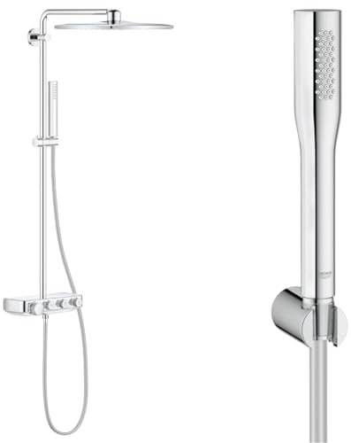 GROHE Colonne de douche thermostatique Euphoria SmartControl System 310 Cube Duo 26508000, Chromé, 310 mm & 27369000 Set de Douche Euphoria Cosmopolitan Stick, Chromé