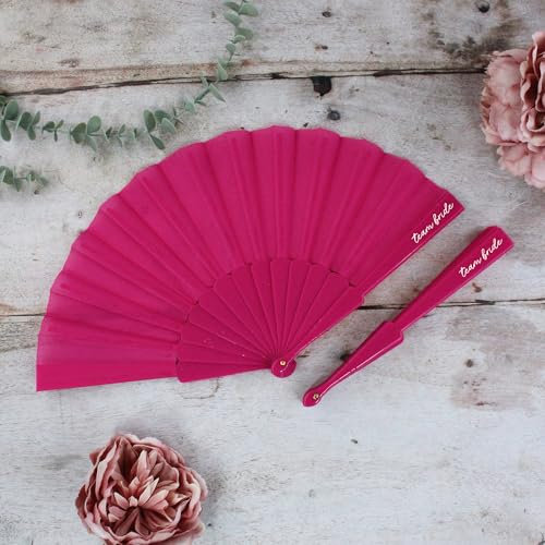 eBuyGB Bright Pink Team Bride Hand Fan, Hen Party Favours, Bridesmaid Gifts, Destination Hen Do, Hen Party Accessories, Bag Filler (Pink Fan)