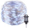 Fairy Lights Plug in, 100Ft 300 LEDs Waterproof Silver Wire Firefly Lights, Adaptor Included, Starry String Lights for Wedding Indoor Outdoor Christmas Patio Garden Decoration, Pure White