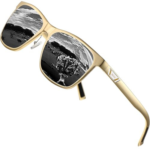 DUCO Polarisiert Sonnenbrille für Herren mit UV400 Schutz Retro Rechteckig Rahmen Ultraleichte Metallrahmen Brillengläser Fahrerbrille Sportsonnenbrille 3029H (Gold Rahmen Grau Linse)