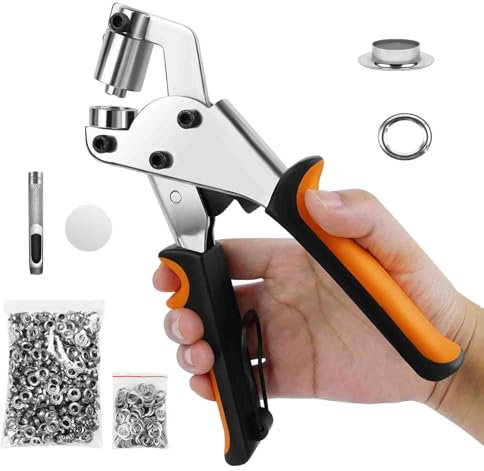 Ösenzange, Profi Ösenzange set mit 500 Ösen (Ø 10mm), Ösenpresse, Ösenzangenset aus gehärtetem Stahl Magnetische Oesenzange mit ösen für planen, Stoffe, PVC-Banner (10mm)
