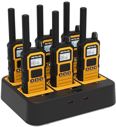 Retevis RB648 Plus Long Distance Walkie Talkie, IP67 Waterproof Two Way Radios with 6 Way Charger, Extended Range, 2000mAh, Industrial walkie talkie with Easy Read LCD for Construction (6 Pcs, Yellow)