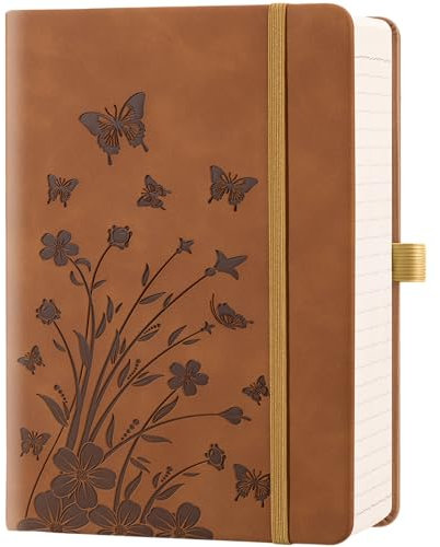 HwxBen Liniertes Notizbuch – 365 Seiten, PU-Leder-Tagebuch für Frauen, A5 College-Liniert, 100 g/m² Papier, für Arbeit, Notizen, Büro, Schule, Zuhause – Braun