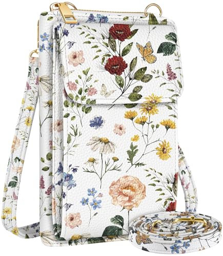 Miss Adola Cute Crossbody Purse Cell Phone Bags - Leather Cellphone Wallet Purse with Adjustable Shoulder Strap and Handle Strap Women Fashion Vintage Flower