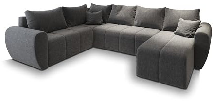 Masseno Ecksofa Madison XL L-S mit Schlaffunktion U-Form, Sofa mit Bettkasten, Wohnzimmersofa, Couch, Soffa, Bettsofa, Couchgarnitur- Hellgrau, SAWANA 21