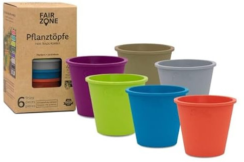 FAIR ZONE Pflanztopf buntes 6er Set aus FSC-zertifiziertem Naturkautschuk - Plastikfrei und langlebig - Hitzebeständig - Ideal für Bio-Garten - Umweltfreundlich