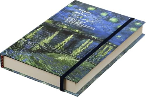 ipoul Kunstjournal, Skizzenbuch, blanko, 130 g/m², dickes Papier, Skizzenbuch, A5, Hardcover-Zeichennotizbuch, leere Seite, flach liegend, unliniert, Van Gogh Sternennacht über der Rhone