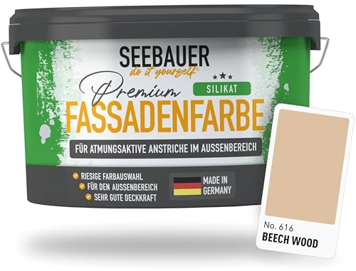 SEEBAUER diy Silikat-Fassadenfarbe Braun 5L für Außen (No. 616 Beech Wood) Atmungsaktive Mineralfarbe für Fassaden - Geeignet für Putz, Mauerwerk und Beton