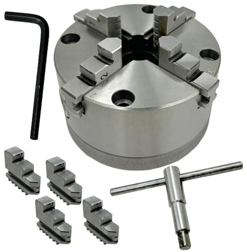 MachEl 5 (125 mm) 4-Jaw Self-Centering Lathe Chuck with Cast Iron Back Plate | 1-1/8” x 12 UNF (2B) Thread | Compatible with Myford Lathes