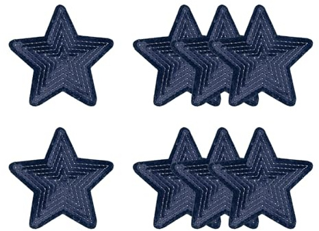 YELARXI Sequin Star Iron on Patches Embroidered Sew Sequin Glitter Patch Appliques, 2.8x2.8 Fit for DIY Shoes Hats Backpacks Clothing Repair - (8 Pack, Dark Blue)