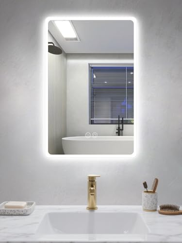 Habison Badspiegel mit Beleuchtung, 50x70cm LED Badezimmerspiegel mit Touchschalter, Dimmbar Lichtfarbe 3 Farbtemperatur, Speicherfunktion, Antibeschlag, LED Spiegel Bad mit Licht Für Badezimmer, WC