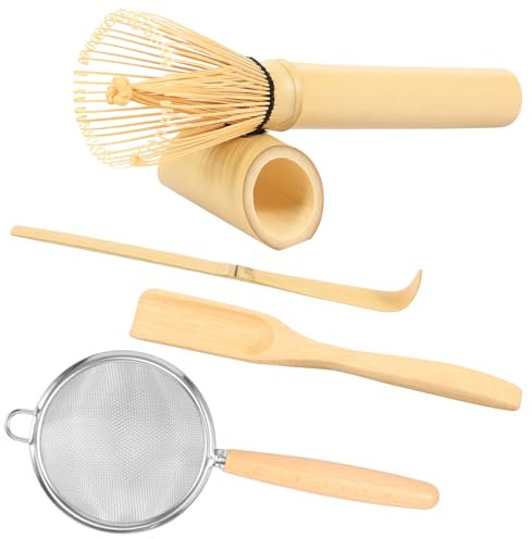 5Pcs Matcha Whisk Set, Whisk for Beginners Elegant Wood Japanese Matcha Tea Making Kit with Holder Scoop Spoon Sifter for Tea Lovers